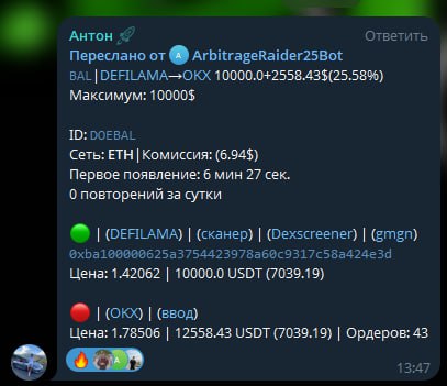 BAL кейс — алерт со спредом